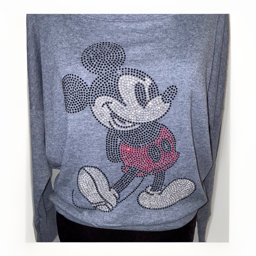 Disney Parks Mickey Mouse Knit Top Womens‎ Size XS High Low Hem Studded Blue - Picture 2 of 7
